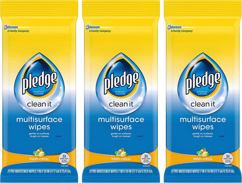 Image of Pledge Multisurface Wipes, Fresh Citrus, 25 Wipes Per Pack (3 Packs)