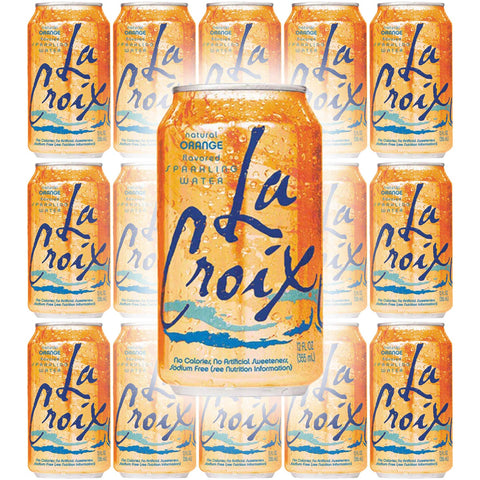 Image of La Croix Orange Naturally Essenced Flavored Sparkling Water, 12 oz Can (Pack of 15, Total of 180 Oz)