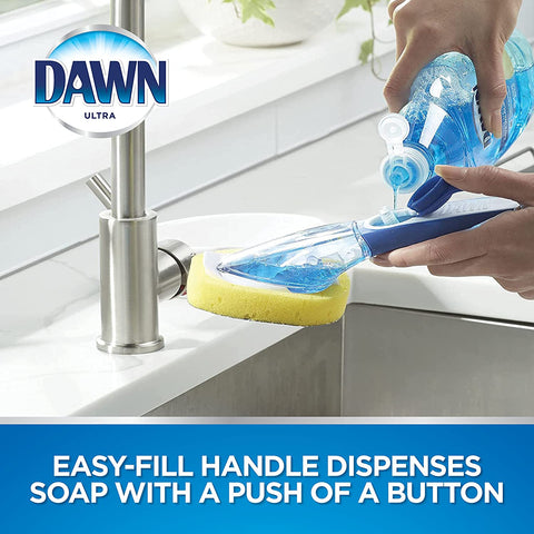 Image of Dawn Superfabric Sponge Soap Dispensing Dish Wand, 11.7" x 3.75" x 2.5", Blue/White