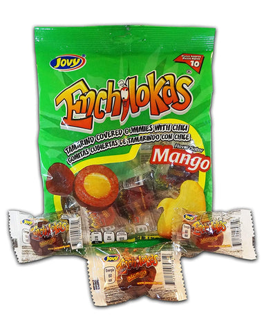 Image of Jovy Enchilokas Mango Flavored & Tamarind Covered Gummies with Chilli | Mexican Candy | Chilli - Covered Snacks | Pack of 3 6oz each
