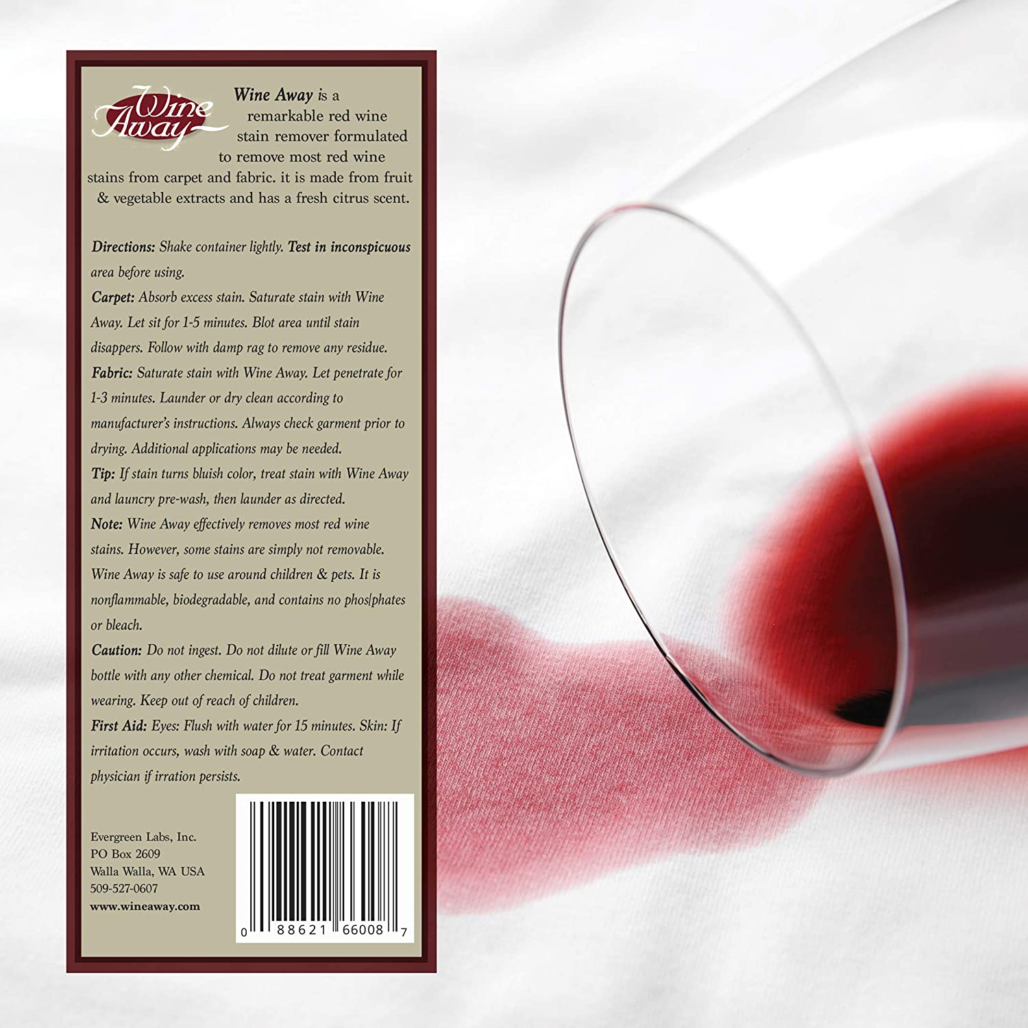 Wine Away Red Wine Stain Remover Spray - Natural Carpet and Upholstery Spot Cleaner - Effectively Removes Blood, Clothes, Coffee, & Pet Stains - Best on Both Fresh & Dried Stains - 12 Oz - Pack of 3