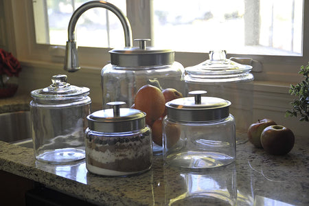 Anchor Hocking Montana Glass Jars with Fresh Sealed Lids, Brushed Metal, 48 oz (Set of 4)