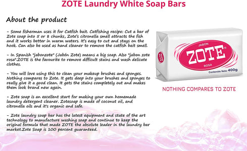 Zote Laundry Soap Bar, Stain Remover Laundry Detergent for Clothes, Catfish Bait, Super Washing Travel Jabon Para Lavar Ropa, Pink Underwear Clothes Washing Soap (400 grams), Pack of 2