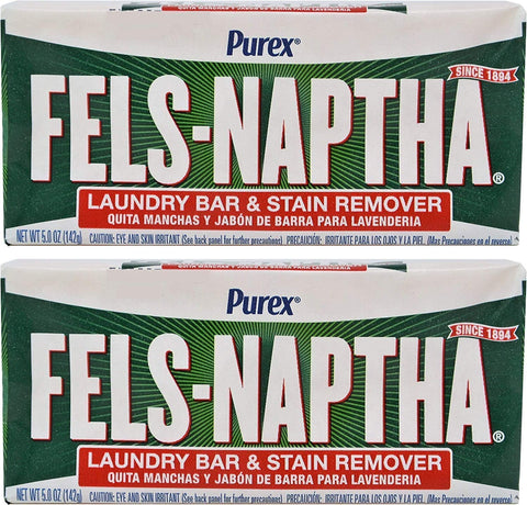 Image of Fels Naptha Laundry Soap Bar & Stain Remover - Pack of 2, 5.0 Oz per bar