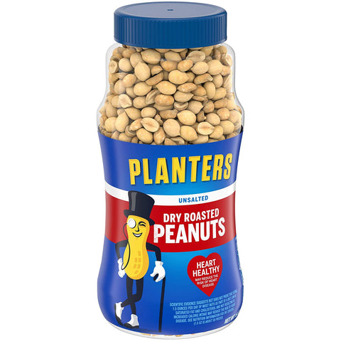 Image of Planters Peanuts, Dry Roasted & Unsalted, 16 Ounce Jar (Pack of 4)