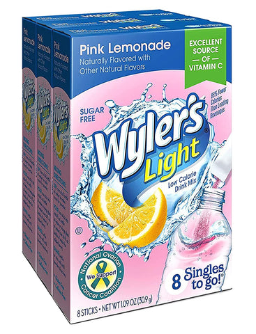 Image of Wyler's Light Pink Lemonade Singles To Go Drink Mix, 8 CT (Pink Lemonade, Pack - 3)