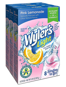 Wyler's Light Pink Lemonade Singles To Go Drink Mix, 8 CT (Pink Lemonade, Pack - 3)