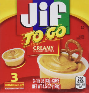 Jif To Go Creamy Peanut Butter Cups,3 individual 1.5oz. cups per box:Pack of 4 Boxes for a total of 12 individual cups.