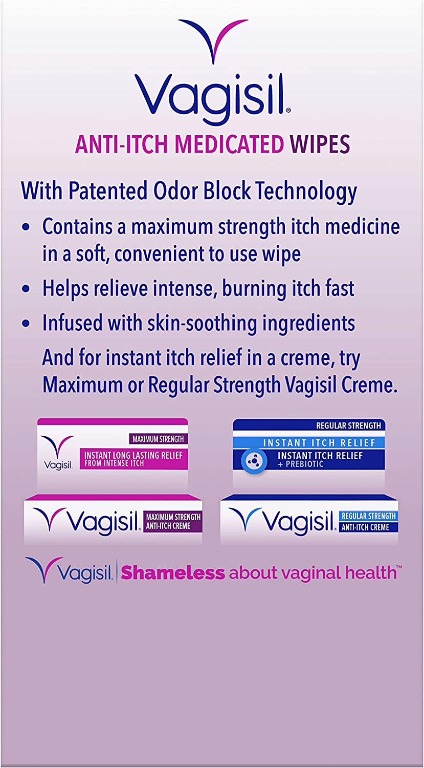 Vagisil Anti-Itch Medicated Wipes, Maximum Strength 12 ea (Pack of 3)