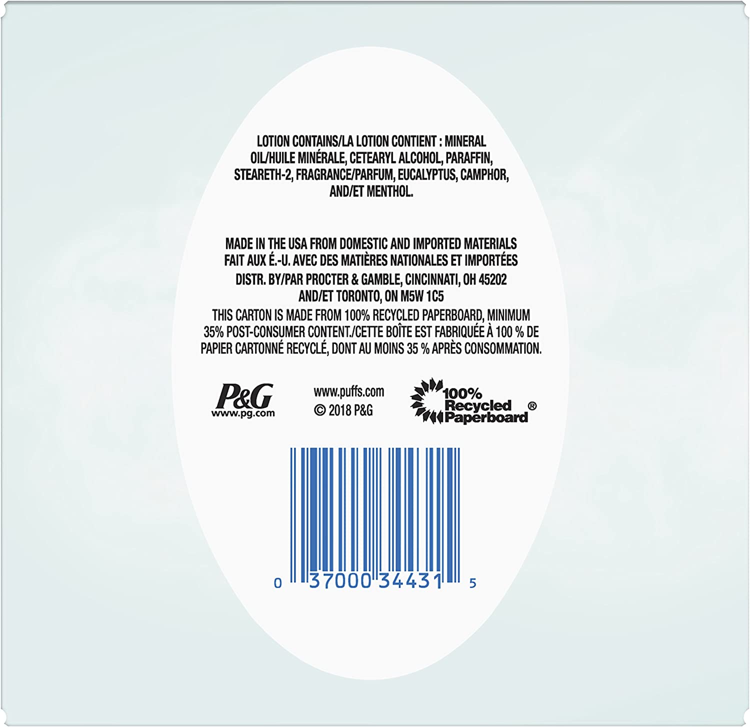 Puffs Plus Lotion With The Scent of Vicks Facial Tissues; 6 cube Boxes included, 48 Tissues per Box