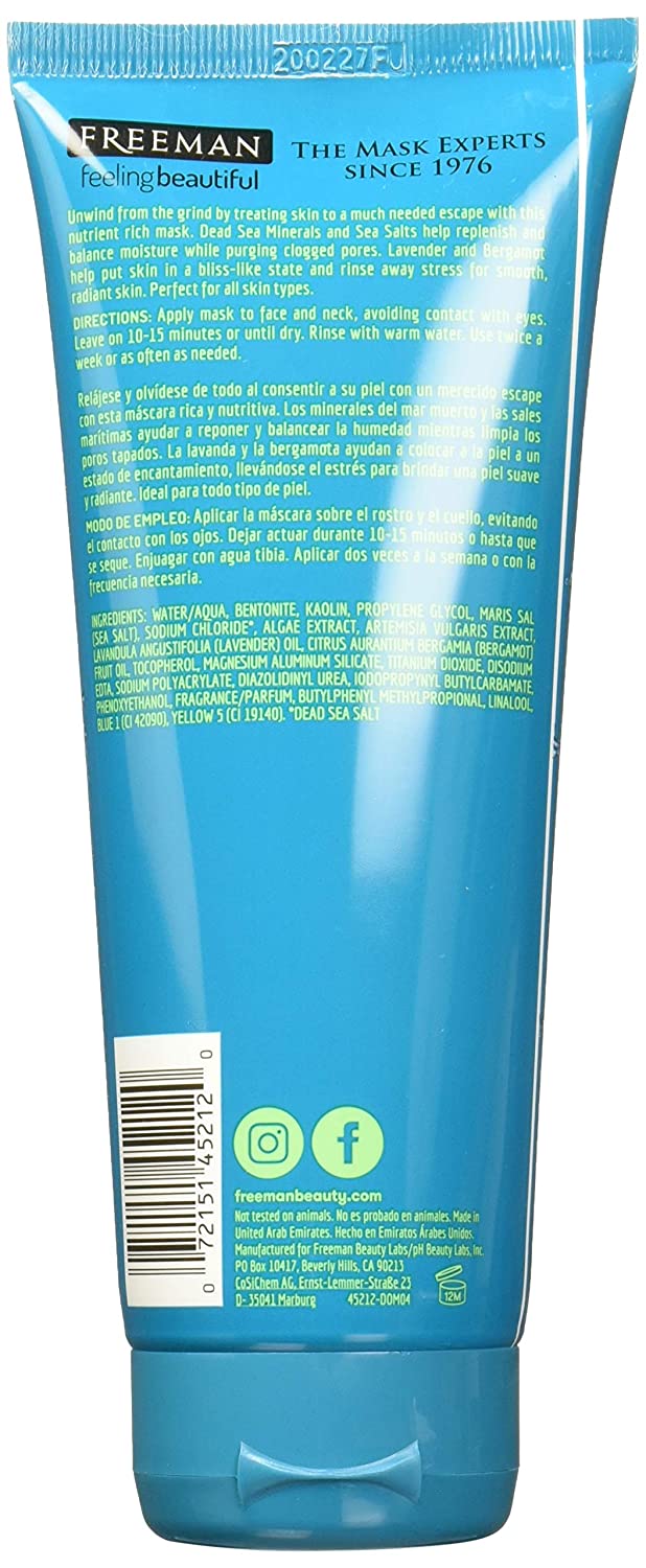 Freeman Anti-Stress Clay Facial Mask with Dead Sea Minerals, Balancing and Clearing Beauty Face Mask, 6 oz