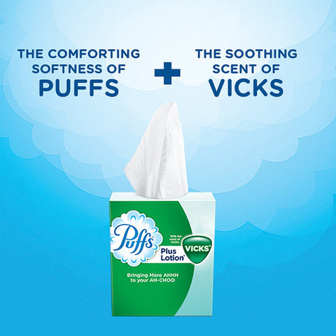 Image of Puffs Plus Lotion With The Scent of Vicks Facial Tissues; 6 cube Boxes included, 48 Tissues per Box