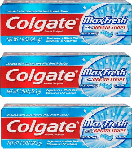 Image of Colgate Max Fresh Toothpaste Fluoride Mini Breath Strips Cool Mint 1 oz Travel Size ( Pack of 3)