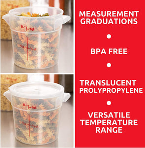 Cambro 1 Quart Round Food Storage Containers, Translucent with Lids Bundle (2 Containers, 2 Lids)