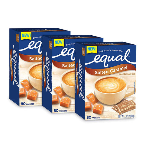 Image of EQUAL Salted Caramel Zero Calorie Sweetener, Flavored Sugar Substitute, 80 Packets (Pack of 3)