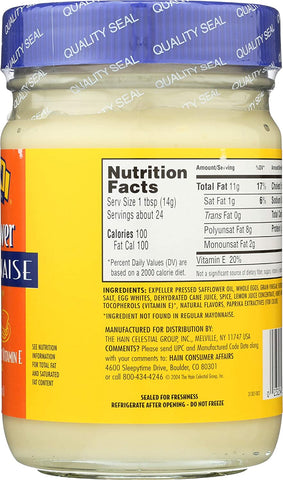 Image of Hain Pure Foods Safflower Mayonnaise, 12 Ounce