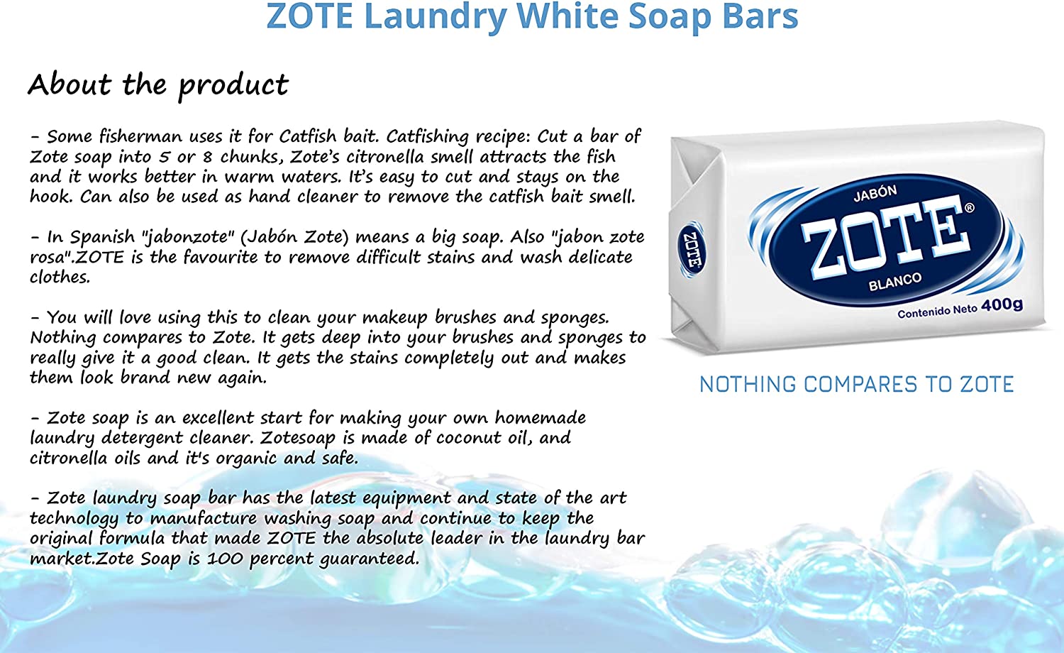Zote Laundry Soap Bar, Stain Remover Laundry Detergent for Clothes, Catfish Bait, Super Washing Travel Jabon Para Lavar Ropa, White Underwear Clothes Washing Soap (400 grams), Pack of 2
