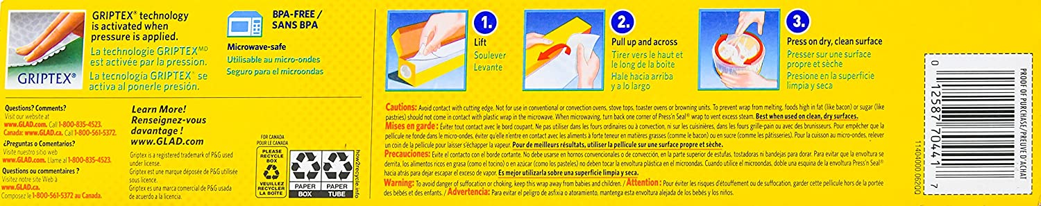 Glad Press'n Seal Sealable Plastic Wrap with Griptex , 70 sq ft