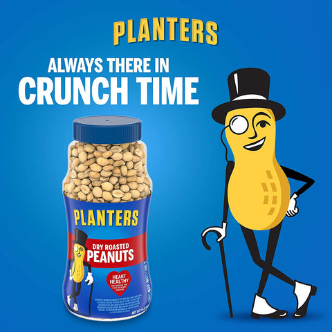 Image of PLANTERS Dry Roasted Peanuts, 16 oz. Resealable Plastic Jars (Pack of 2), Peanuts with Sea Salt, Shareable Snacks, Heart Healthy Snacks for Adults, Great School Snack or Work Snack, Kosher