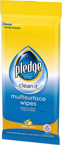 Image of Pledge Multisurface Wipes, Fresh Citrus, 25 Wipes Per Pack (3 Packs)