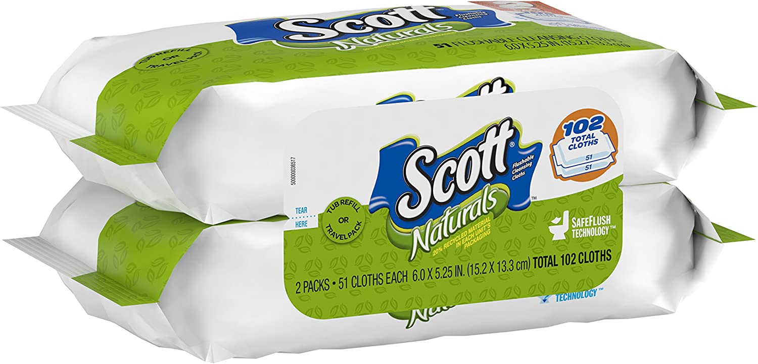 Scott Flushable Cleansing Cloths Refills 51 Clothes (2 Pack),102 Total