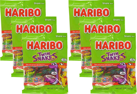 Image of Haribo Twin Snakes Sweet & Sour Gummy Candy - NEW 2016 - 5 oz Bags (Pack of 6)