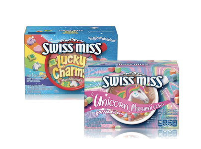 Swiss Miss Fun Bundle, Unicorn Marshmallows and Lucky Charms, 6 Hot Chocolate Envelopes and Marshmallows in Each Box, 12 Total, Hot Cocoa Mix Made with Real Cocoa
