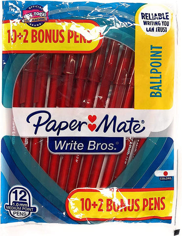 Image of Paper Mate Write Bros. Ballpoint Pen 1.0 mm Medium 12-Pack (10+2 Bonus Pens)