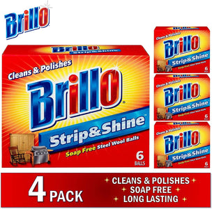 Brillo | Strip & Shine Steel Wool Balls | Cleans & Shines | 4 Pack (6ct)