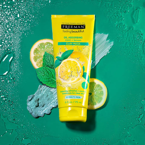 Image of Freeman Oil Absorbing Clay Facial Mask, Pore Minimizing Beauty Face Mask with Mint and Lemon, 6 oz