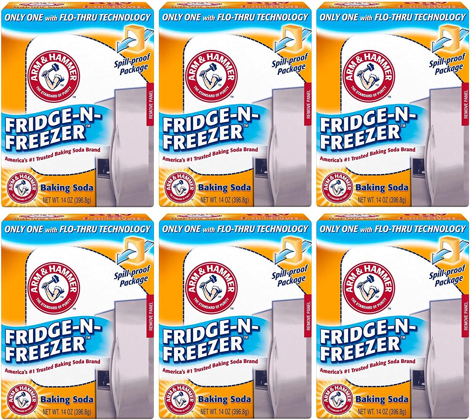 Arm & Hammer baking Soda, Fridge-N-Freezer Pack, Odor absorber, 14 oz, Pack Of 6