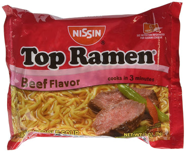 Nissin Top Ramen Beef Flavor Ramen Noodle Soup 3 oz (Pack of 24)