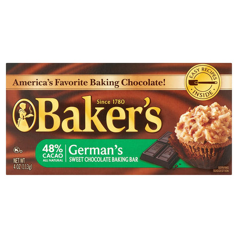 Image of Lot of 2 Baker's 4 oz. Sweet Chocolate Bar-German's All Natural 48% Cacao