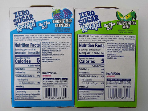 Image of Kool-Aid On The Go! Zero Sugar Bundle 6 Flavored Drink Mix 3 Each Flavor Sour Apple & Sour Blue Raspberry