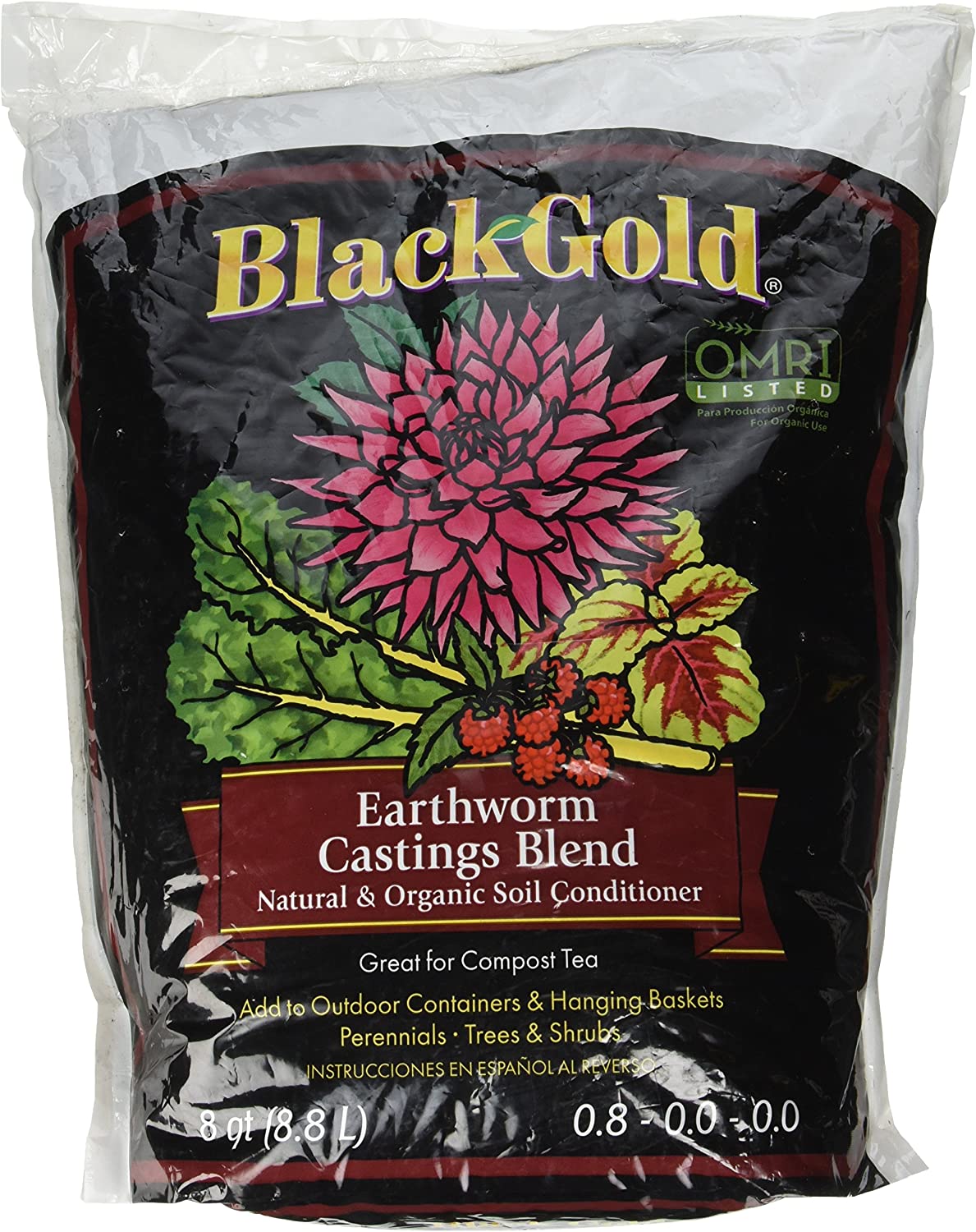 Sun Gro 1490302.Q08P Black Gold Earthworm Castings, Multicolor ,8 quart