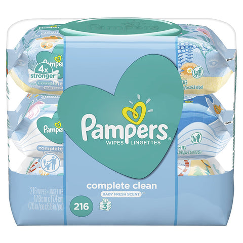 Image of Pampers Baby Wipes Complete Clean Baby Fresh Scent 3X Pop-Top 216 Count