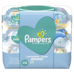 Pampers Baby Wipes Complete Clean Baby Fresh Scent 3X Pop-Top 216 Count