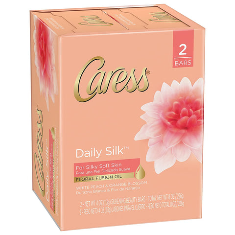 Image of Caress Beauty Bar Soap For Silky, Soft Skin Daily Silk With Silk Extract and Floral Oil Essence 3.75 oz 2 Bars