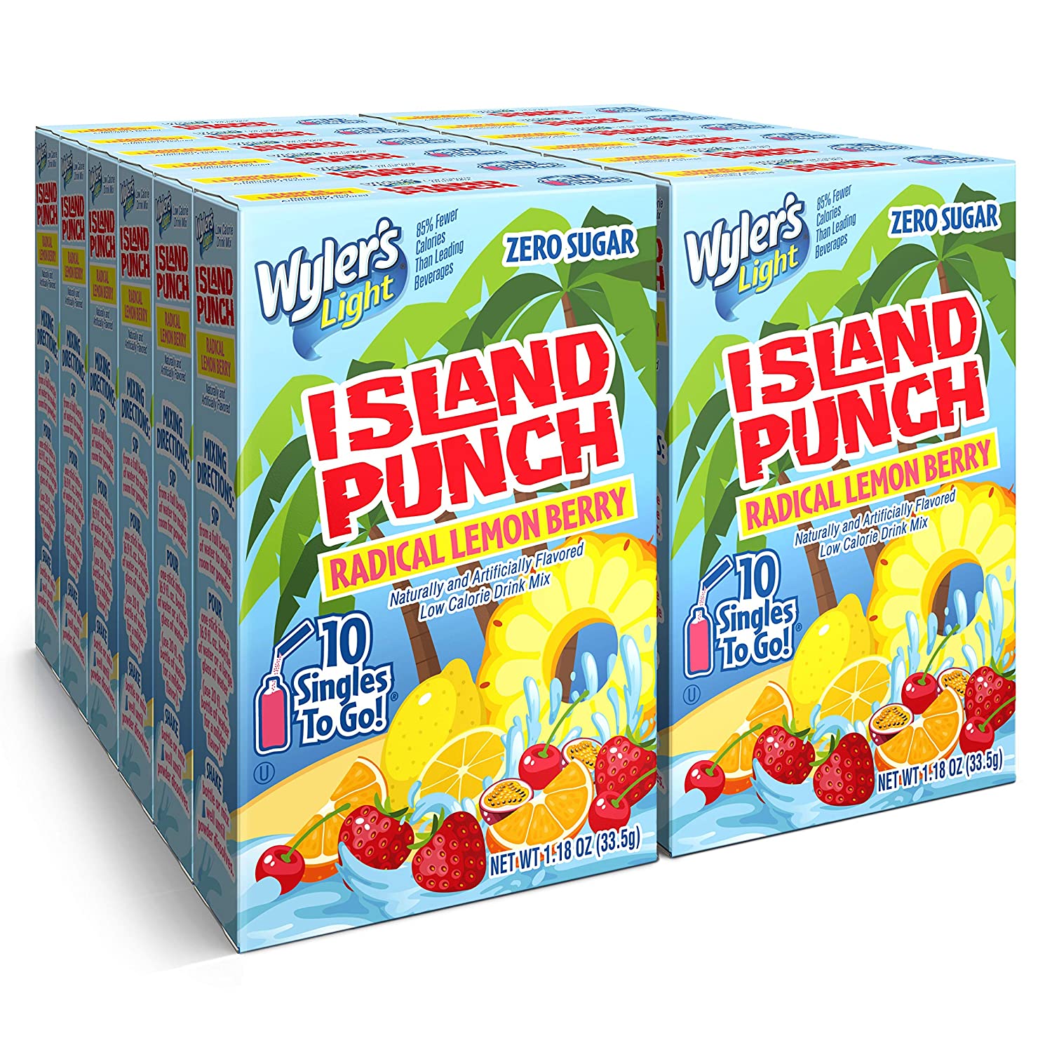 Wyler’s Light Island Punch Singles To Go, Radical Lemon Berry, 10-Count Box (12 Pack) – Low Calorie Powdered Drink Mixes, Caffeine Free, Gluten Free, and Zero Sugar