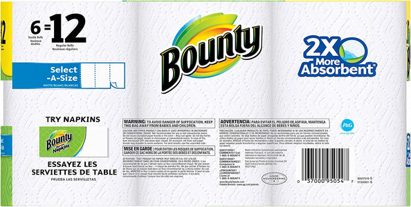 Bounty Select-a-Size Paper Towels, White, 6 Double Rolls