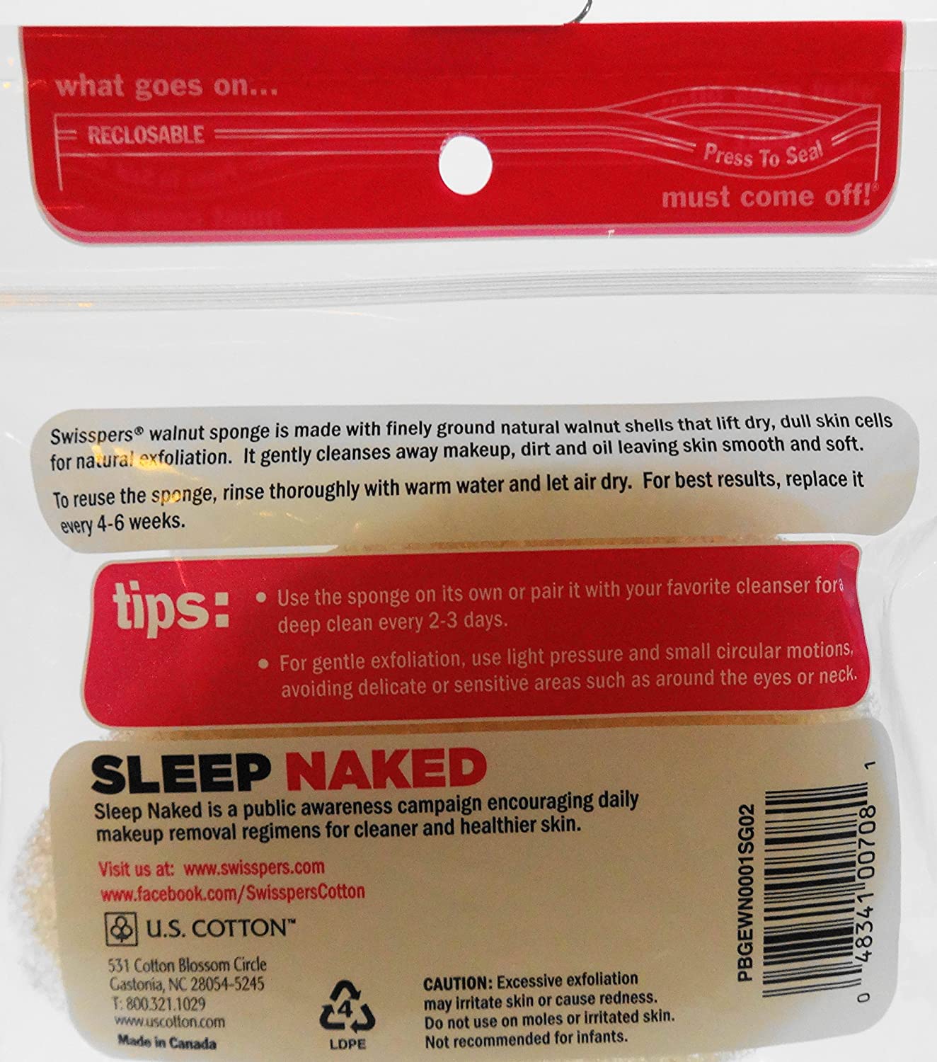 Swisspers 2 Piece Walnut Exfoliating Sponge, 0.64 Ounce