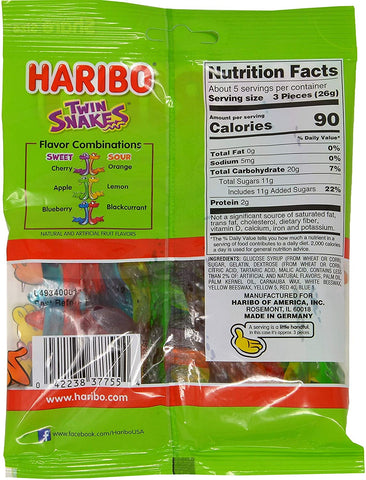 Image of Haribo Twin Snakes Sweet & Sour Gummy Candy - NEW 2016 - 5 oz Bags (Pack of 6)