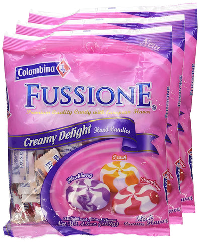 Image of Colombina Fussione Creamy Delight Hard Candy Rich Cream Flavors - Blackberry, Peach, and Strawberry (3 Pack)