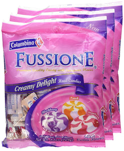 Colombina Fussione Creamy Delight Hard Candy Rich Cream Flavors - Blackberry, Peach, and Strawberry (3 Pack)