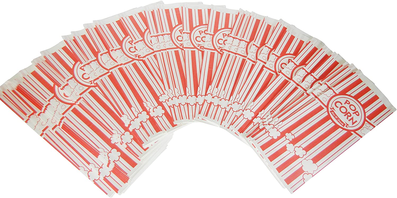 Carnival King Popcorn Bags 2 oz, 200 Classic Red and White Bags (200 Bags)