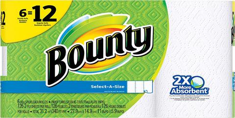 Image of Bounty Select-a-Size Paper Towels, White, 6 Double Rolls