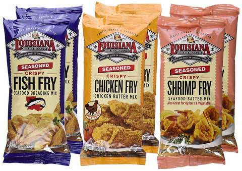 Image of Louisiana Fish Fry Products Seasoned Fry Mix 3 Flavor 6 Package Variety Bundle