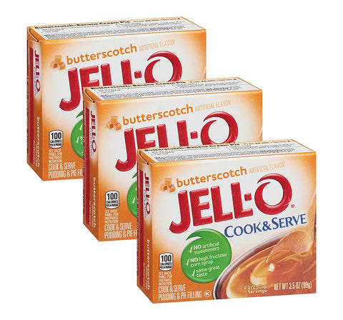 Image of JELL-O Butterscotch Cook & Serve Pudding & Pie Filling Mix,3.5 oz Boxes (Pack of 3)