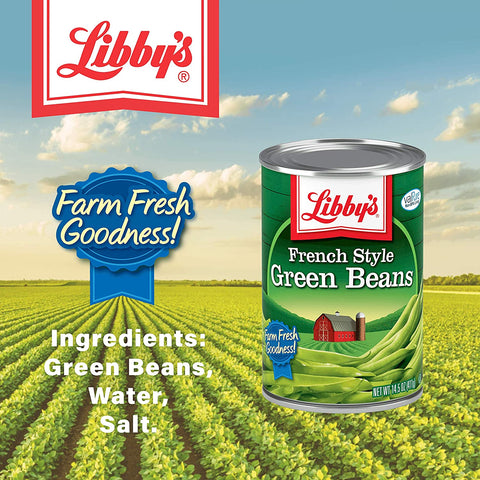 Image of Libby's French Style Green Beans | 100% Green Beans | Classically Delicious, Mild & Subtly Sweet | Crisp-Tender Bite | No Preservatives | French Cut | Kosher | 14.5 ounce can (Pack of 4)