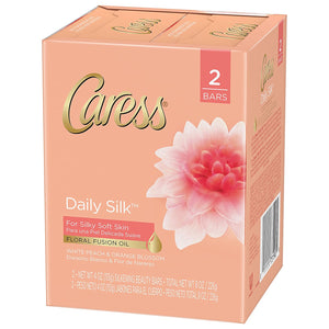Caress Beauty Bar Soap For Silky, Soft Skin Daily Silk With Silk Extract and Floral Oil Essence 3.75 oz 2 Bars